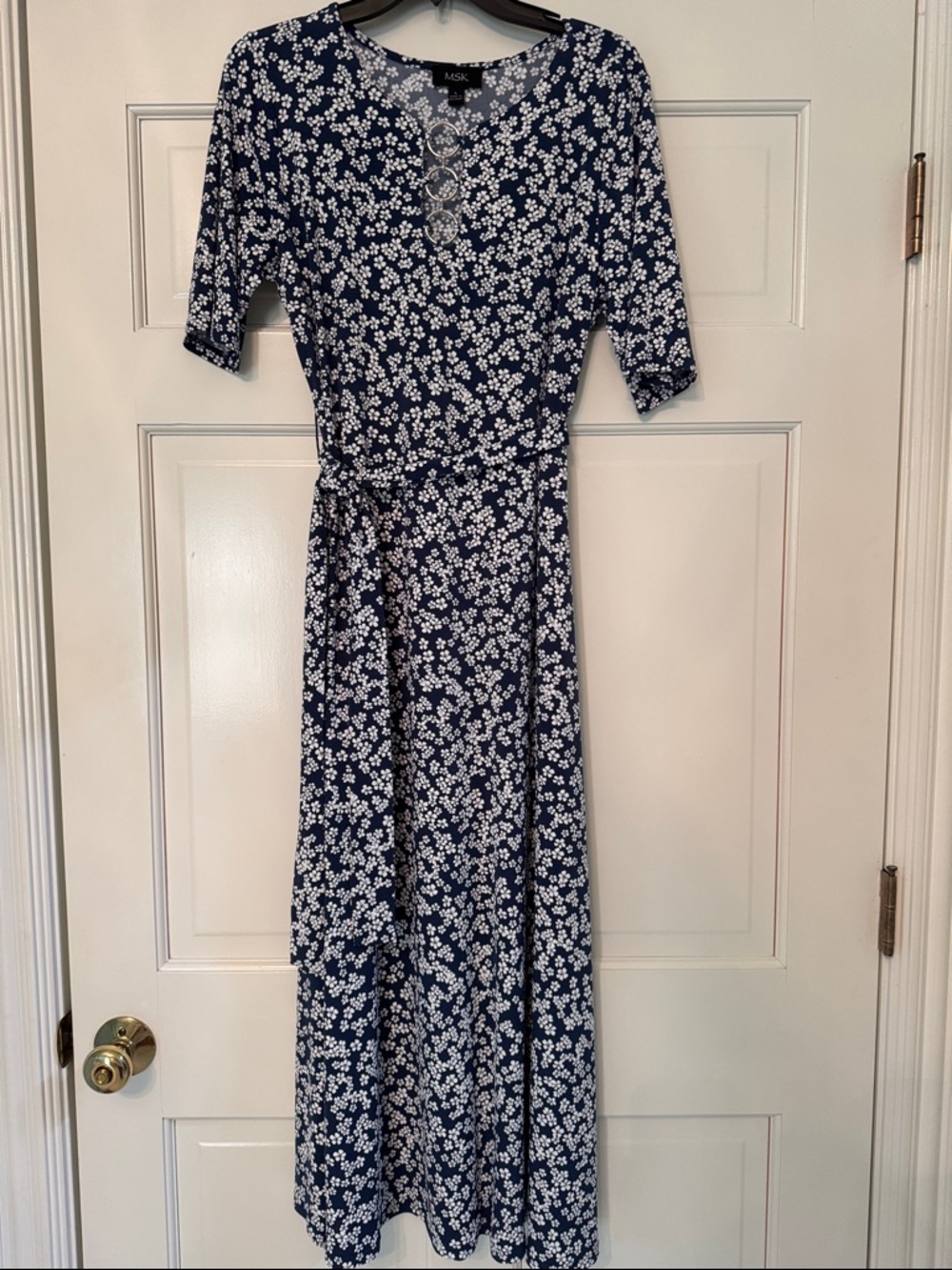 MSK Navy Floral Maxi Dress with White Blossom Print